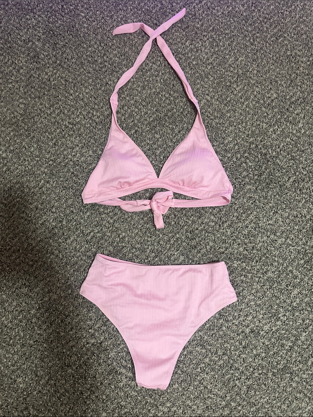 Ribbed Pink Halter Bikini Set